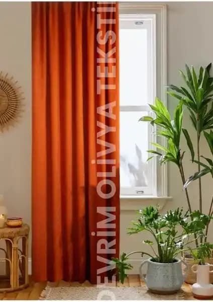 Devrim Olivya Tekstil Lüks 1. Sınıf Özel Dikim Kiremit Renk Fon Perde