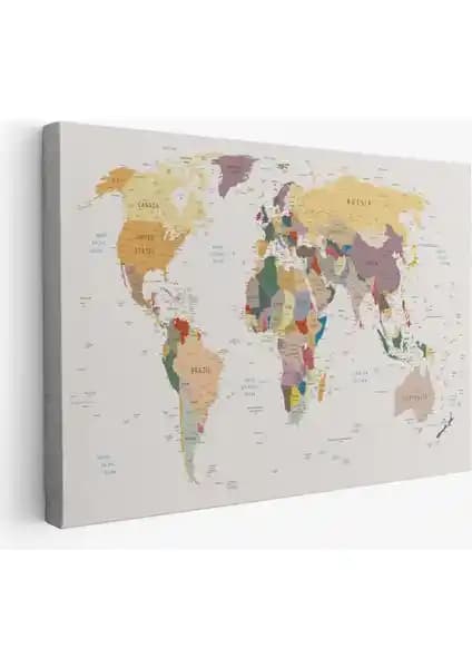 Dünyayı Duvarlarınızda Yaşatan Siyah Beyaz Kanvas Dünya Haritası Dekoratif Tablo