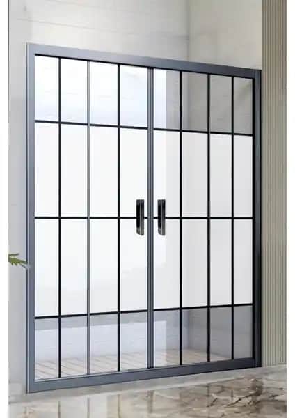 Durul Duşakabin 143 cm Siyah Çizgi Desenli Temperli Cam Modern Banyo Çözümü