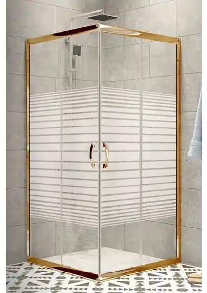 Durul Duşakabin Altın Profil 5 mm Çizgili Cam Modern ve Dayanıklı Tasarım