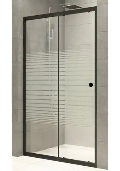 Durul Duşakabin Ön Cephe Siyah Çizgili 4mm Temperli Cam 180x120 cm Modern Tasarım
