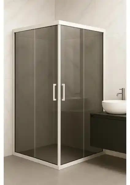 Durul Füme Temper Cam Kare Duşakabin Beyaz Profil Modern ve Dayanıklı Tasarım