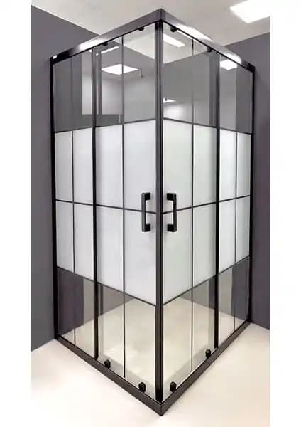 Durul Kare Ortası Buzlu Siyah Çizgi 5mm Modern Dayanıklı Duş Kabini 190 cm