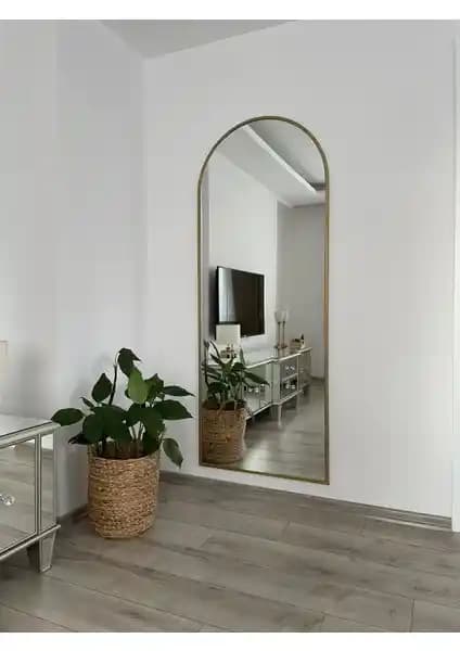 Effe Yapı Dekor Altın Metal Çerçeveli Duvara Monte Boy Aynası 180x70 cm modern tasarım