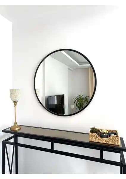 Effe Yapı Dekor Siyah Metal Çerçeveli 70 cm Yuvarlak Ayna - Modern ve Dayanıklı Tasarım