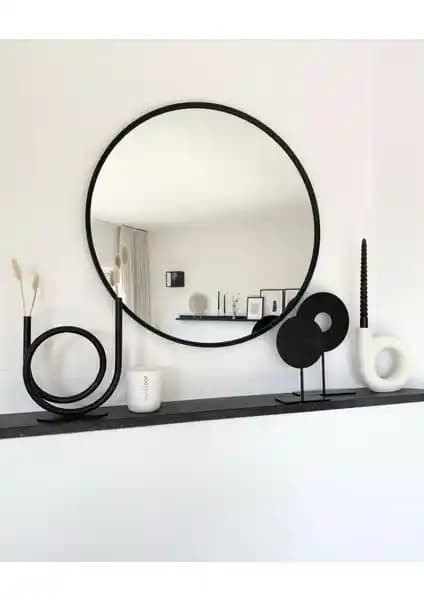 Ersan Dizayn Metal Çerçeveli Siyah Yuvarlak Ayna Modern ve Şık Dekorasyon Unsuru