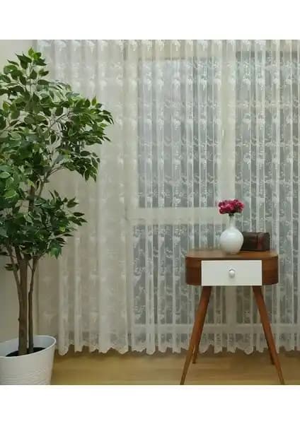 Esse Home Çiçek Desenli Fransız Dantel Tül Perde, Zarif ve Şık Ev Dekorasyonu İçin Uygun