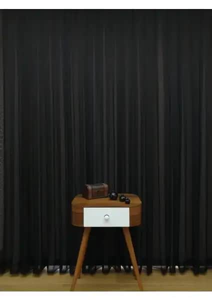 Esse Home Siyah Düz Tül Perde Etek Katlamalı 100x260 Modern ve Şık Tasarım
