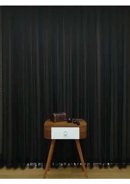 Esse Home Siyah Düz Tül Perde Etek Katlamalı 100x260 Modern ve Şık Tasarım