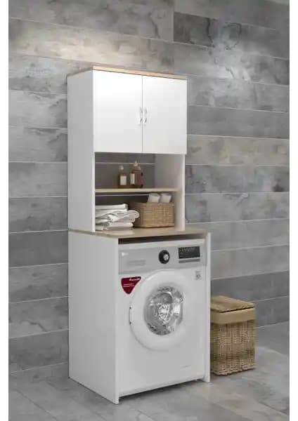 EVDEMO Beyaz Çamaşır Makinesi Üstü Banyo Dolabı Rafı Modern ve Pratik Tasarım