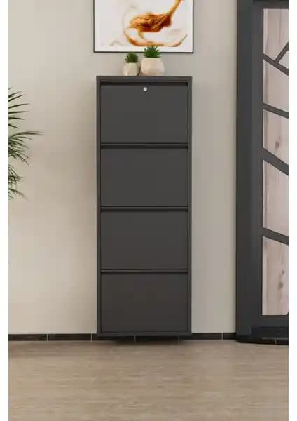 EVDEMO Kilitli 4 Kapaklı Metal Ayakkabılık Antrasit ile Şık ve Fonksiyonel Depolama