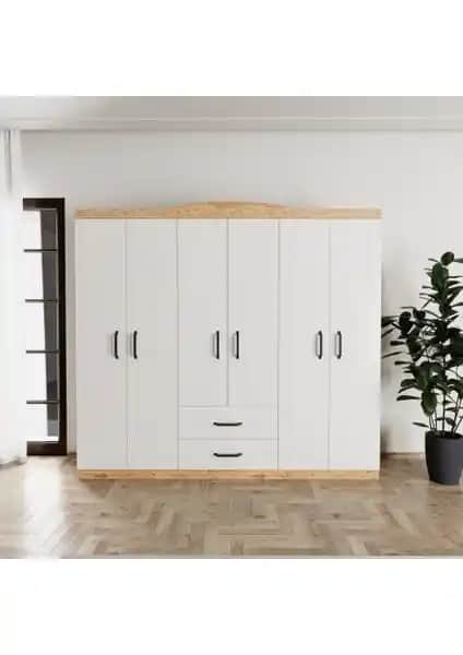 EVDEMO Selin 6 Kapak 2 Çekmeceli Gardırop Modern ve Fonksiyonel Depolama Çözümü