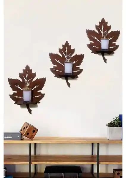 Evdeucuz 3'lü Ahşap Duvar Süsü Rafı Modern ve Çok Yönlü Dekoratif Çözüm