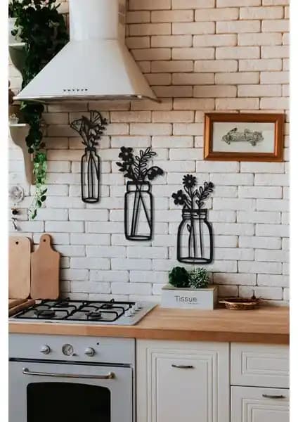 Evdeucuz 3'lü Vazo Seti Siyah Renkli Modern Dekoratif Ev ve Mutfak Aksesuarları