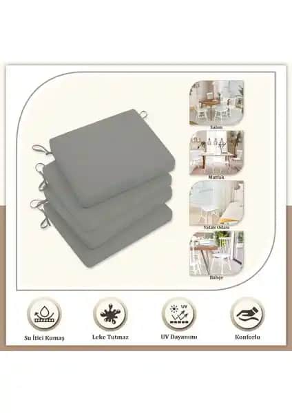 Evim Canvas 4'lü Sıvı Geçirmez ve Leek Tutmaz Fermuarlı Sandalye Minderleri