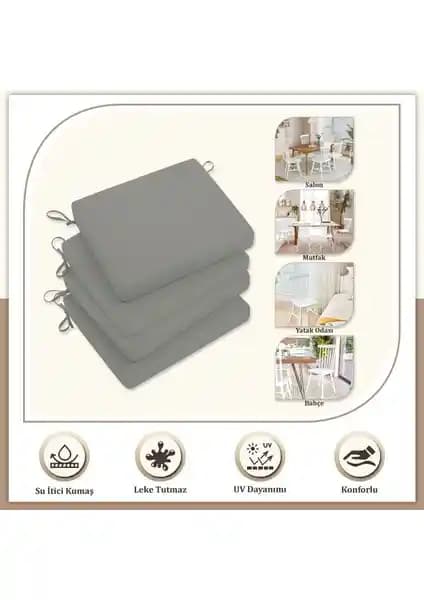 Evim Canvas 4'lü Sıvı Geçirmez ve Leek Tutmaz Fermuarlı Sandalye Minderleri