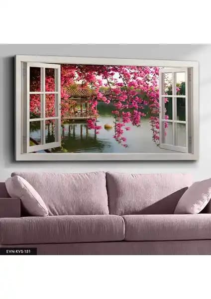 Evine Moda Sahile Açılan Pencere Kanvası Modern ve Dayanıklı Dekoratif Sanat Eseri