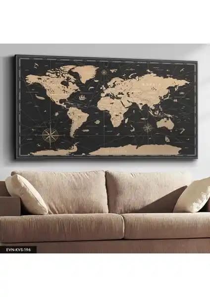 Evine Şıklık Katacak Vintage Dünya Haritası Kanvas Tablo - Modern ve Dayanıklı Dekorasyon Unsuru