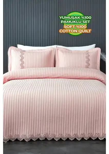 Evlen Home Collection Kapitone Mihrimah Dantelli 3 Parça Yatak Örtüsü Şıklık ve Fonksiyonellik Sunar