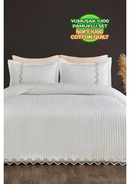 Evlen Home Collection Kapitone Mihrimah Dantelli Çift Kişilik Yatak Örtüsü 240x250 cm