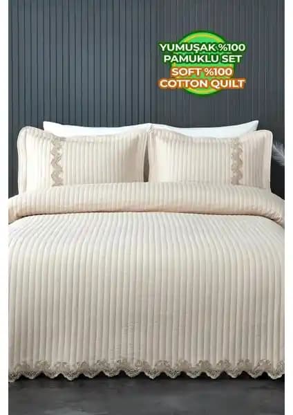 Evlen Home Collection Mihrimah Dantelli Lüks Yatak Örtüsü Seti ile Şıklık ve Konfor Sağlayın