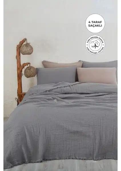 Evlen Home Collection Müslin Pamuk Çift Kişilik Yatak Örtüsü Takımı Şık ve Konforlu Tasarım