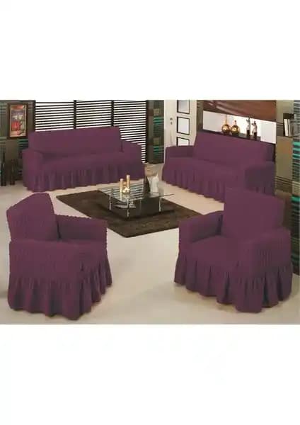 Evory Home Bürümcük Maxi Koltuk Örtüsü Takımı Mürdüm Renkli Şıklık ve Koruma Sağlar