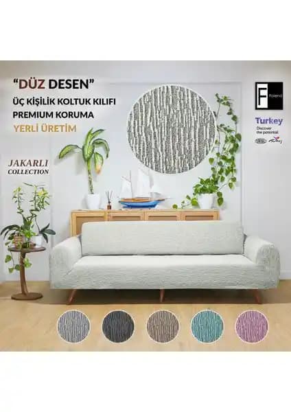 Faiend Jakarlı 3 Kişilik Lastikli Koltuk Kılıfı Modern ve Dayanıklı Tasarım