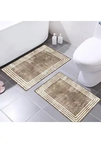 Faiend Yıkanabilir Dijital Baskılı Banyo Paspası Seti Kaymaz Taban ve Şık Tasarım Özellikleri