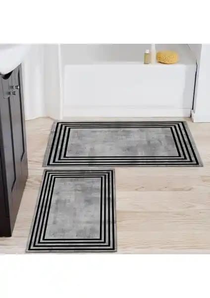 Faiend Yıkanabilir Dijital Baskılı Banyo Paspası Seti Modern ve Estetik Tasarım