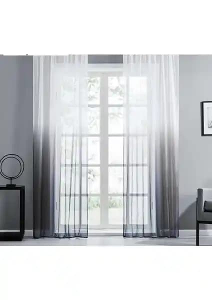 Farbateks Siyah Gri Antrasit Tül Degrade Geçişli 2 Kat Pileli Modern Perde