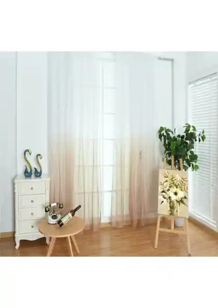 Farbateks Vizon Bej Açık Kahve Renkli Degrade Tül Perde Modern ve Şık Tasarım