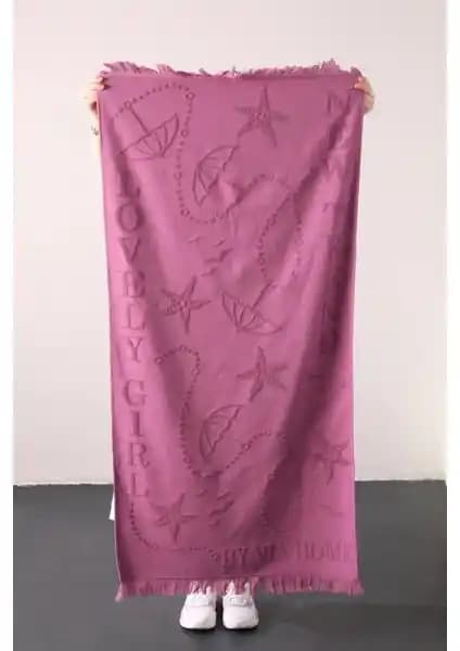 Favora Trend %100 Pamuk Kabartmalı Mürdüm Plaj Havlusu Yüksek Konfor ve Şıklık Sunar