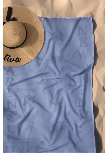 Favora Trend %100 Pamuk Kabartmalı Plaj Havlusu Mavi Renkli Şık ve Kullanışlı Tasarım