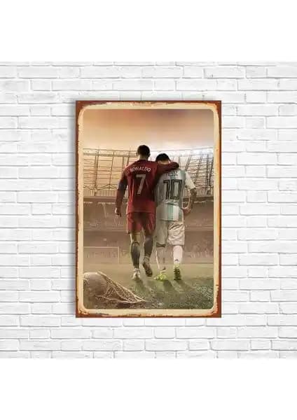Futbol Tutkunları İçin Ronaldo ve Messi Retro Ahşap Posterleri Modern Dekorasyonlara Uygun