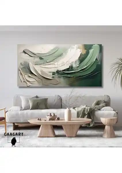 Gaagart Panoramik Kanvas Duvar Tablosu Yeşil Soyut Fırça Darbeleri ile Modern Dekorasyon