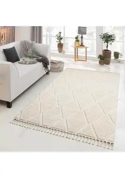 Giza Home Madu Krem Saçaklı Dokuma Halı: Modern Tasarım ve Fonksiyonellik