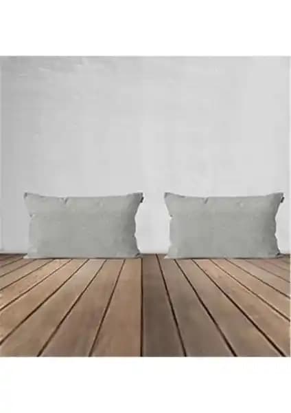 Goccia 2'li Kadife Dokulu Dikdörtgen Kırlent Kılıfı Açık Gri Şıklık ve Dayanıklılık Sunar