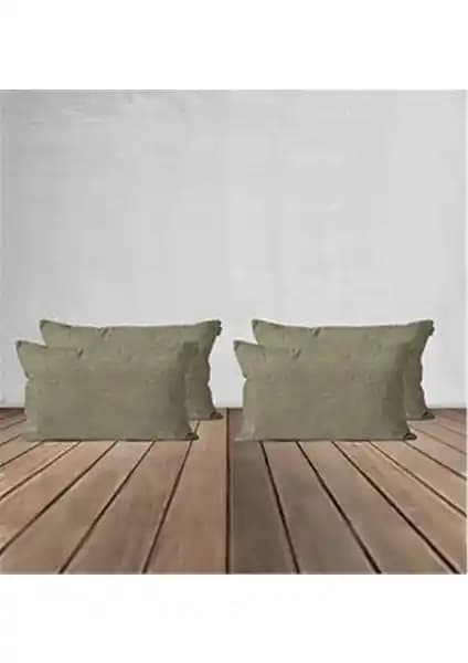 Goccia 4'lü Kadife Dokulu Kırlent Kılıfı Haki Yeşil Modern Dekorasyon İçin Uygun