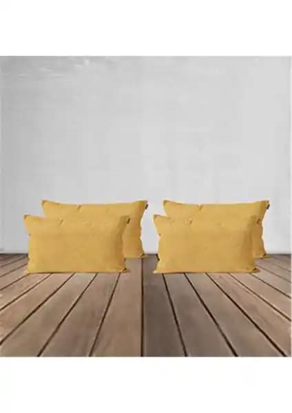 Goccia 4'lü Kadife Dokulu Sarı Kırlent Kılıfı Şık ve Dayanıklı Dekorasyon Parçası