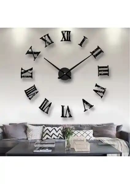 GogoPlus 3D Siyah Mermer Desenli Duvar Saati Modern ve Şık İç Mekan Dekorasyonu İçin