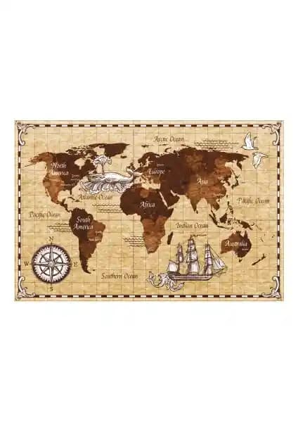 Hayat Poster Antik Dünya Haritası Retro ve Vintage Tarz Dekoratif Duvar Sanatı