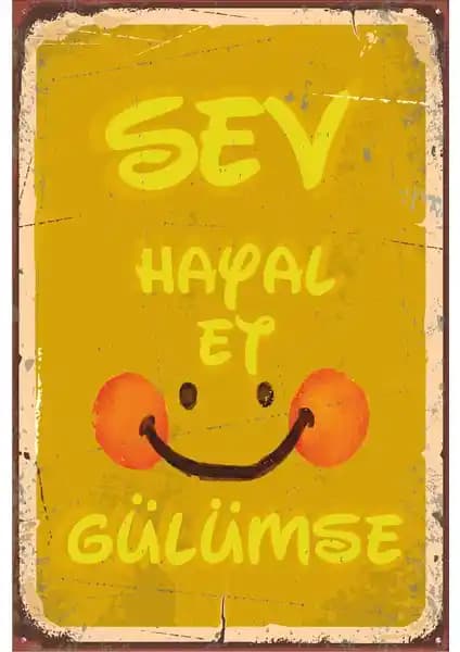 Hayat Poster Sev Hayal Et Gülümse: Vintage ve Retro Temalı Motivasyon Duvar Dekoru