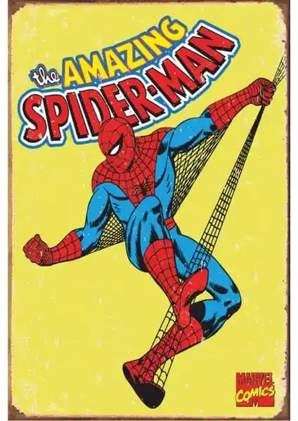 Hayat Poster Spiderman Marvel Retro Vintage Ahşap Poster 20x30 cm Dekoratif Parça