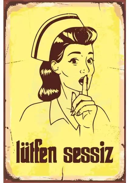 Hayat Poster Sus Yapan Hemşire Retro Vintage Ahşap Dekoratif Poster 20x30 cm