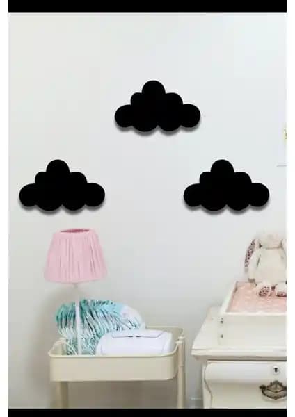 Hellove Bulut 3'lü Ahşap Duvar Dekoru Çocuk Odası Süsü Modern ve Şık Tasarım