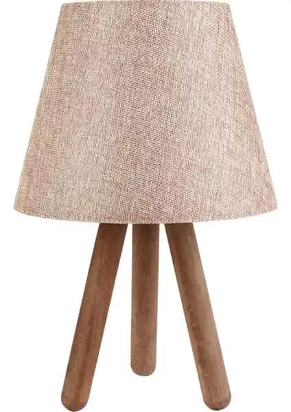 Hepsi Home Luce Üç Ayaklı Ahşap Abajur Gülkurusu Renkli Estetik ve Fonksiyonel Tasarım