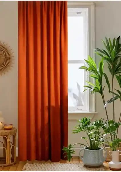 Home Color Kiremit Renkli Kadife Dokulu Fon Perde Modern Dekorasyon İçin Uygun