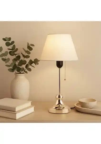 Homing Edel Gold Gövdeli Abajur Krem Kumaş Estetik ve Fonksiyonellik Bir Arada