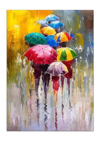 İdeasol Renkli Şemsiyeler Yağlı Boya Kanvas Tablo Dekoratif Sanat Eseri